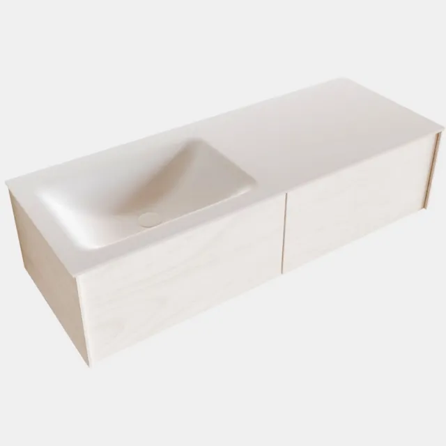 Boss & Wessing Badkamermeubel BWS Madrid Wit 120x45x30 cm Mat Witte Solid Surface Wastafel Links (2 lades, 1 kraangat)