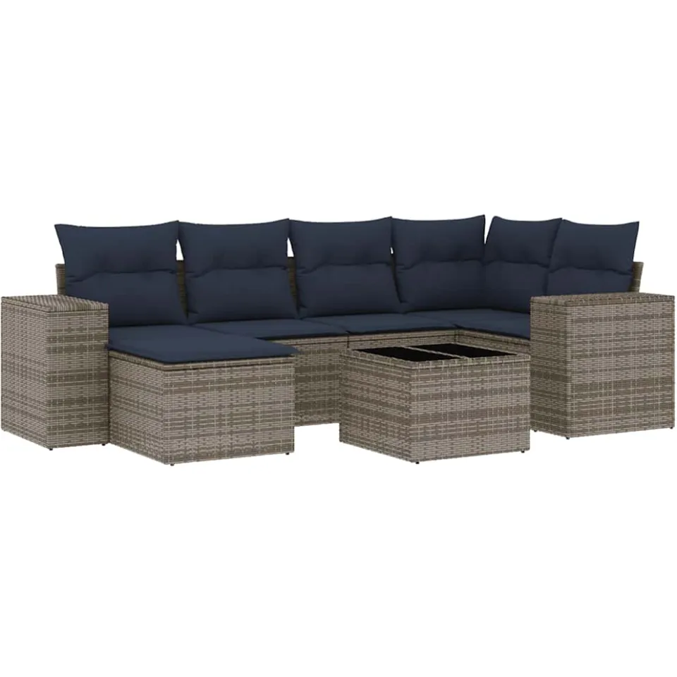 vidaXL 7-delige tuinbankset met kussens, grijs polyrotan, foto 3