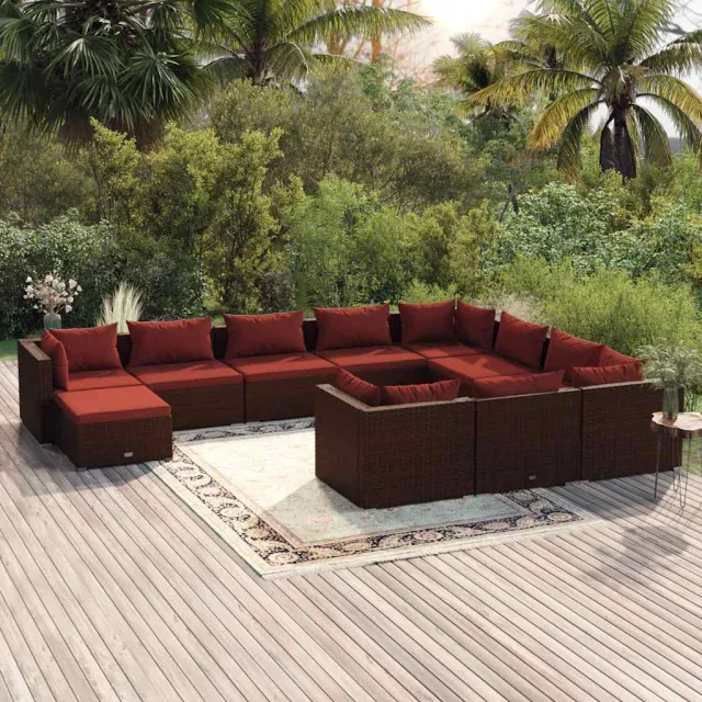 vidaXL 11-delige Loungeset met kussens poly rattan bruin, foto 2