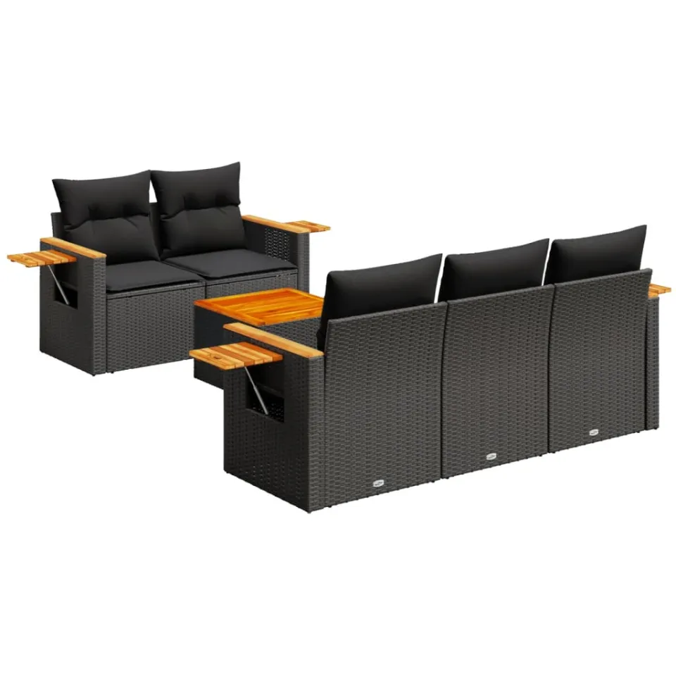 vidaXL 6-delige Loungeset met kussens poly rattan zwart, foto 3