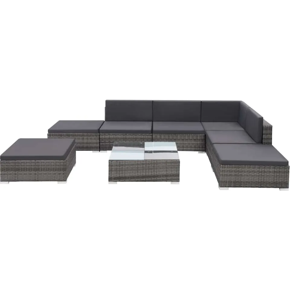 vidaXL 8-delige Loungeset met kussens poly rattan grijs, foto 4