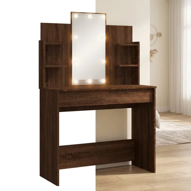 GranMaison Kaptafel met spiegel en verlichting - Make up tafel - Make up - Toilettafel - Met lades - Bruin Eiken