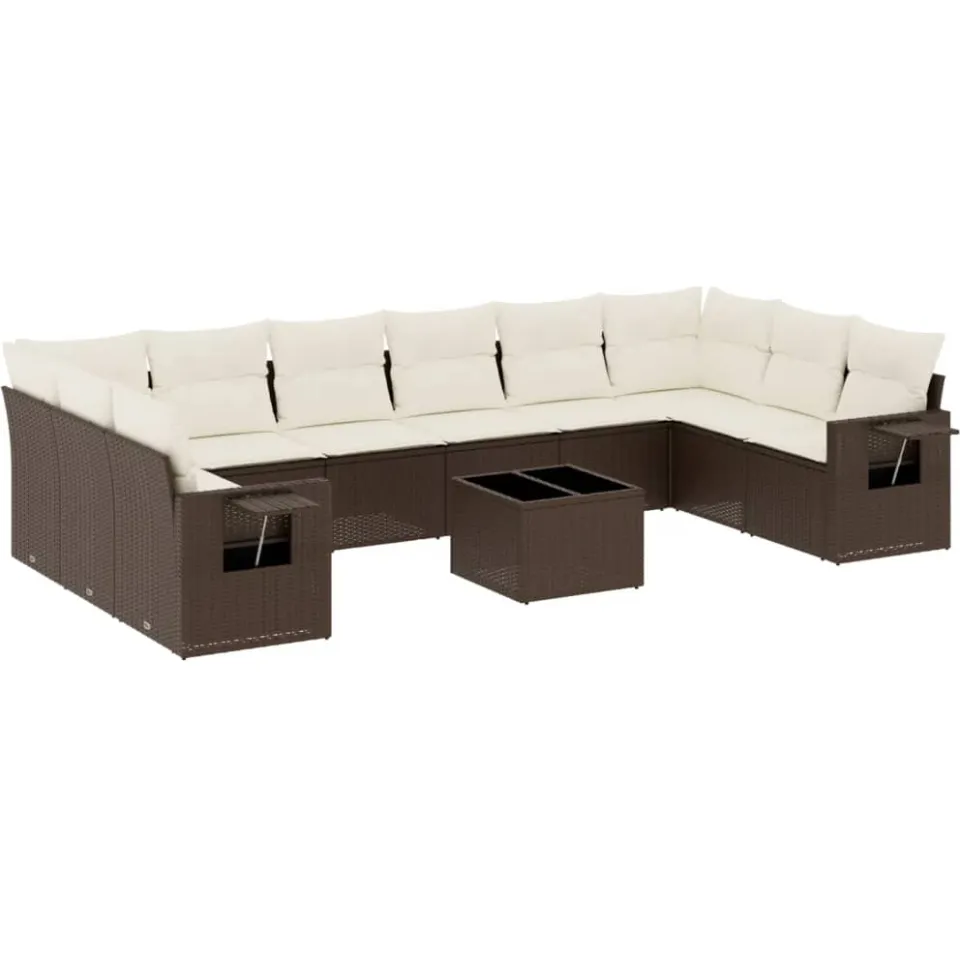 vidaXL 11-delige Loungeset met kussens poly rattan bruin, foto 3