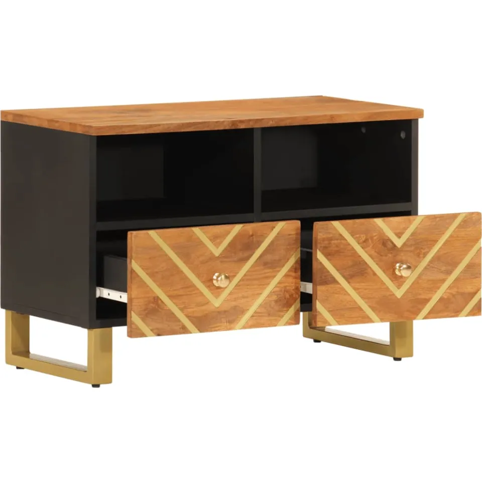 vidaXL Tv-meubel 70x33,5x46 cm massief mangohout bruin en zwart
