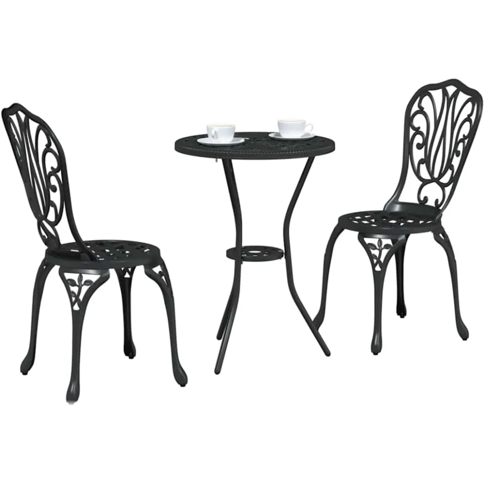 vidaXL Tuin Bistro Set 3 st Zwart Aluminium