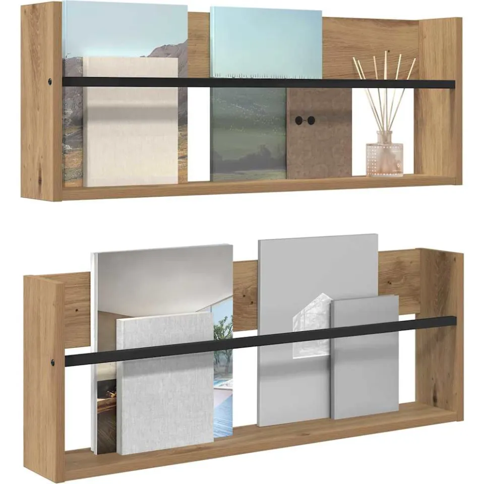 vidaXL Tijdschrift Rek 2 st Artisan Eiken 80 x 12 x 30 cm Bewerkt hout Bruin