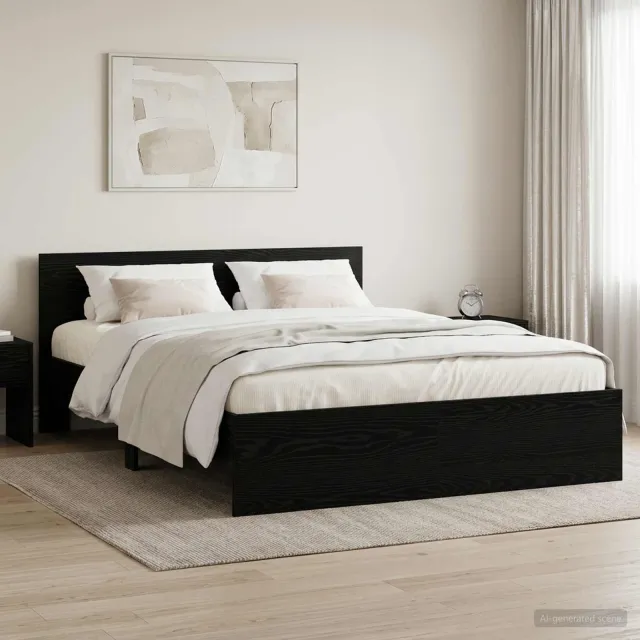 vidaXL Bedframe met hoofdbord Zwart eiken 160 x 200 cm Bewerkt hout