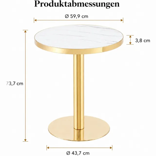CHICFURN Bijzettafel - UV-gecoat tafelblad - Ronde voet - Wit en goud