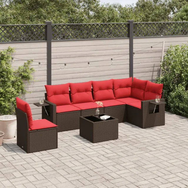 vidaXL 7-delige tuinbankset met kussens, bruin polyrotan, foto 2