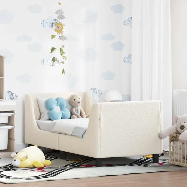 vidaXL Peuterbedframe met hoofdbord Crèmekleurig 70 x 140 cm Bouclé