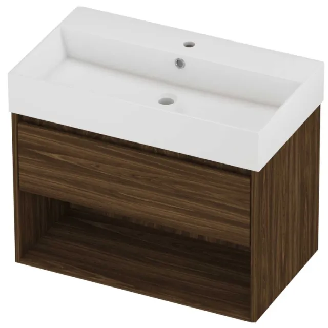 Proline Zara Badmeubelset Porselein Loft 1 Kraangat Met Schap 80x46x65 cm Glans Wit Cabana Oak Eiken