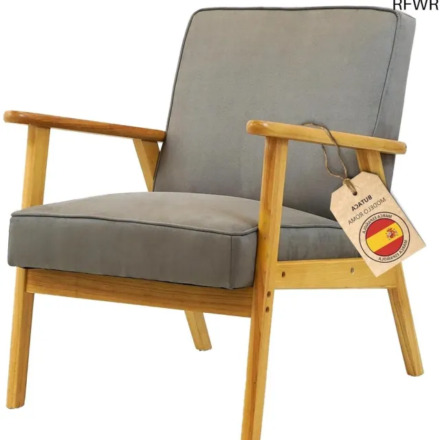 RFWR Scandinavische Fauteuil - Ergonomische Woonkamerstoel van Massief Hout - Vuilafstotend en Comfortabel Grijsnaturel