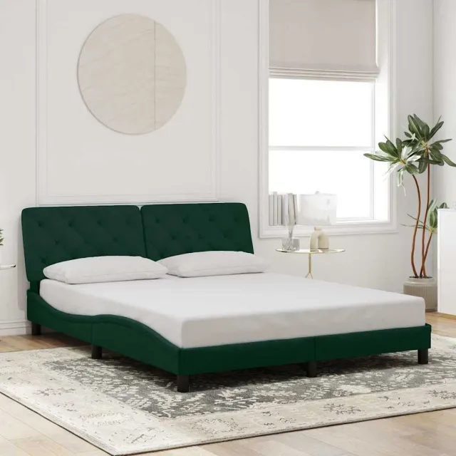 vidaXL Bedframe zonder matras 160x200 cm fluweel donkergroen groen