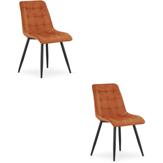 Oskar Set van 2 Eetkamerstoelen SPLIT – Koperkleurig Velvet / Fluweel – Gestoffeerde Zitting – Zwarte Metalen Poten – Modern Design – Voor Eetkamer en Keuken