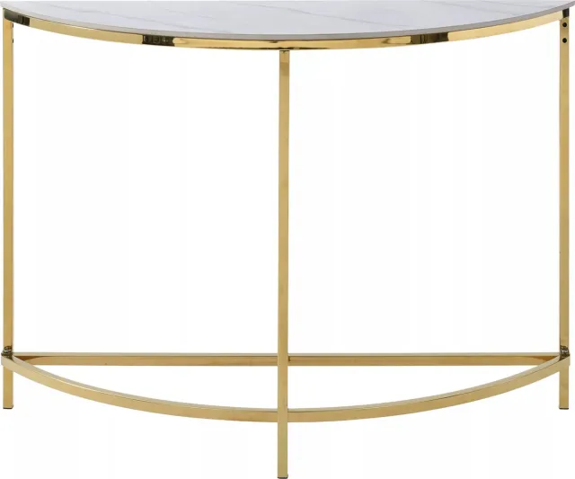 Vente-unique Consoletafel van keramiek en roestvrij staal - Wit marmereffect en goudkleurig - CYLIAN