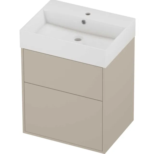 Proline Zara Badmeubelset Porselein Loft 1 Kraangat Voor Grepen 60x46x78 cm Glans Wit Soft Linen Beige