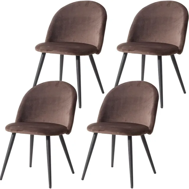 NaevaMi Eetkamerstoelen - Eetkamerstoelen Set van 4 - Vintage Stoelen – Fauteuils – Zittingen – Relax Stoelen – Metalen Poten met Antislip Bescherming – Zacht Fluwelen Velours Bekleding – Comfortabele Sponsvulling – Max. 150kg - Bruin