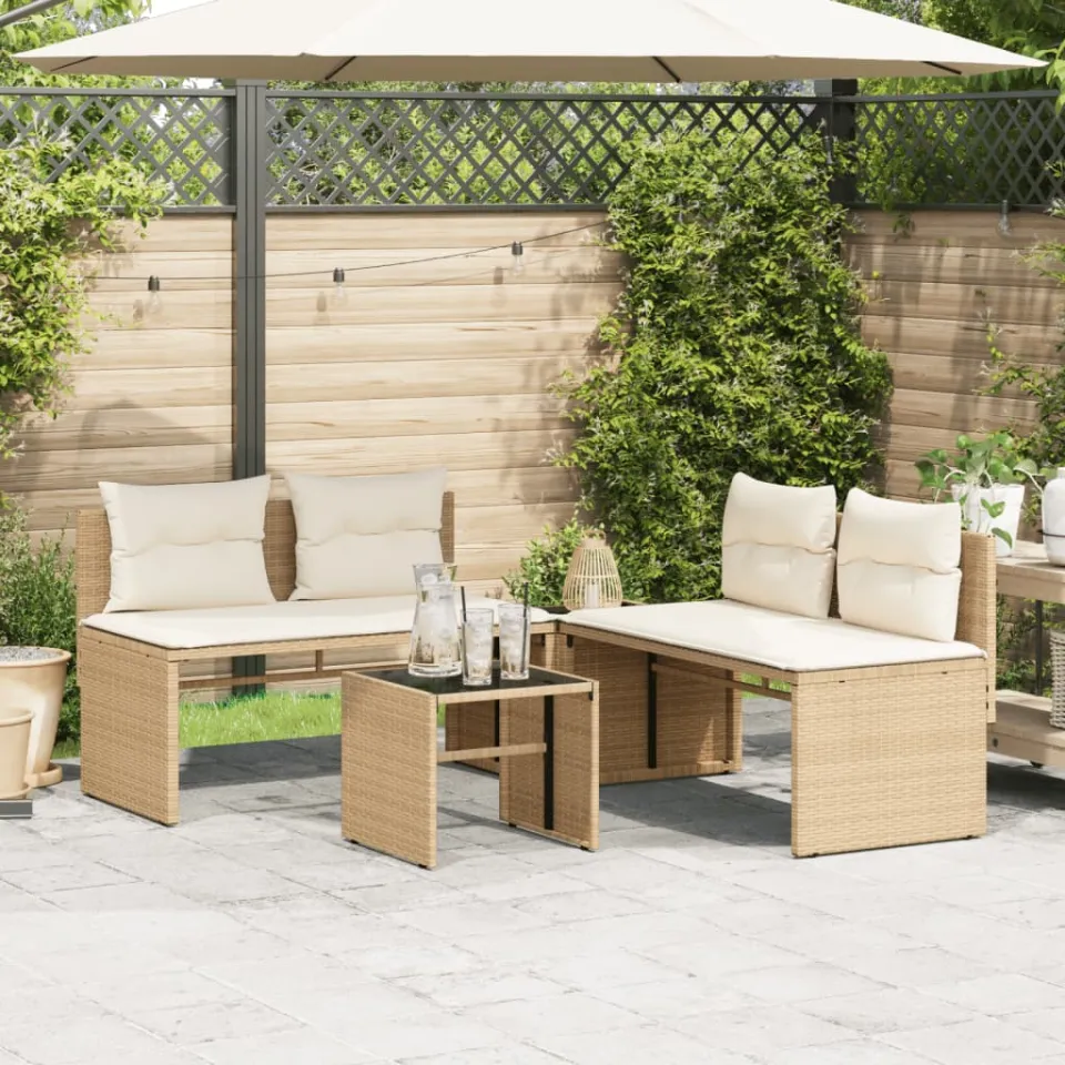 vidaXL 4-delige Loungeset met kussens poly rattan beige, foto 2