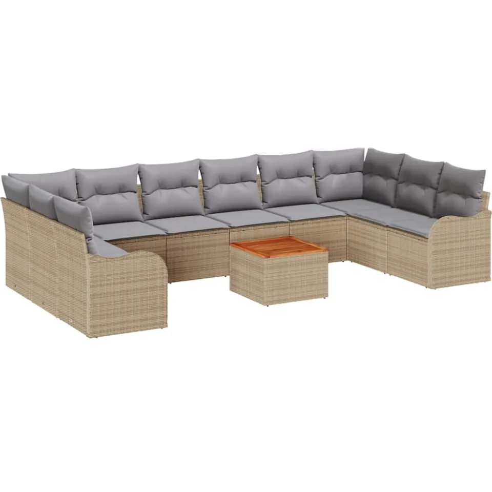 vidaXL Tuinbankenset 11 st Beige en Licht Grijs poly rattan, foto 4