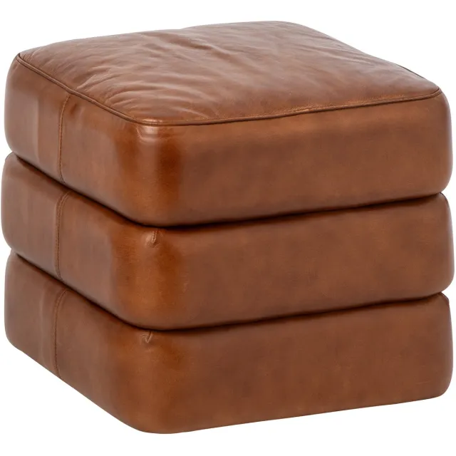 J-Line Poef - leer - camel Bruin