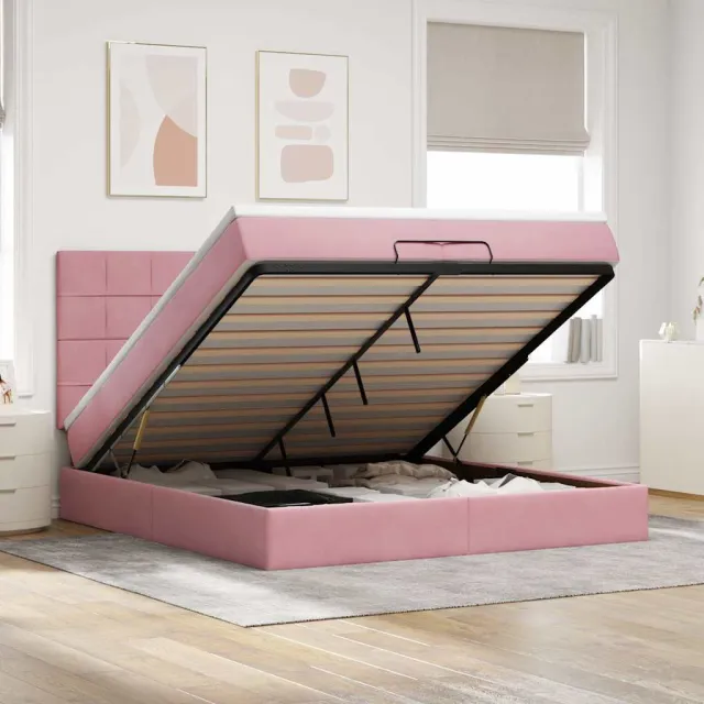 vidaXL Ottoman bed met matrassen en LED's 200x200cm fluweel roze