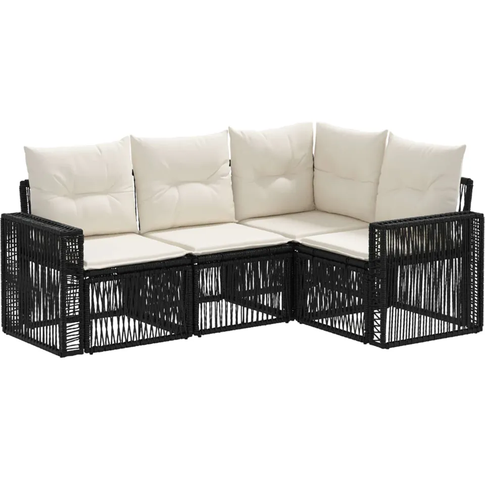 vidaXL Tuinbankenset 4 st 4-zits Zwart en Cream Wit poly rattan, foto 3
