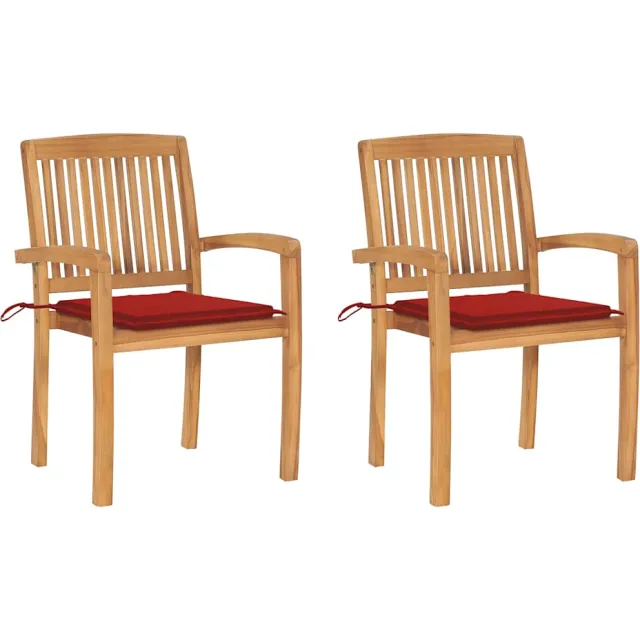 vidaXL Tuinstoelen 2 st met rode kussens massief teakhout Rood