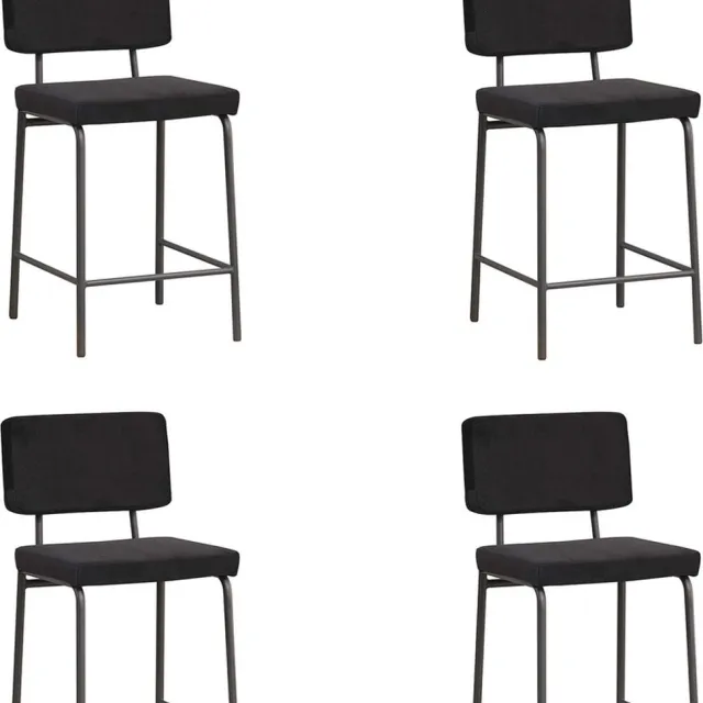 Bronx71 Velvet barkruk Espen zwart 64-77 cm - Barkrukken set van 4 - barstoel