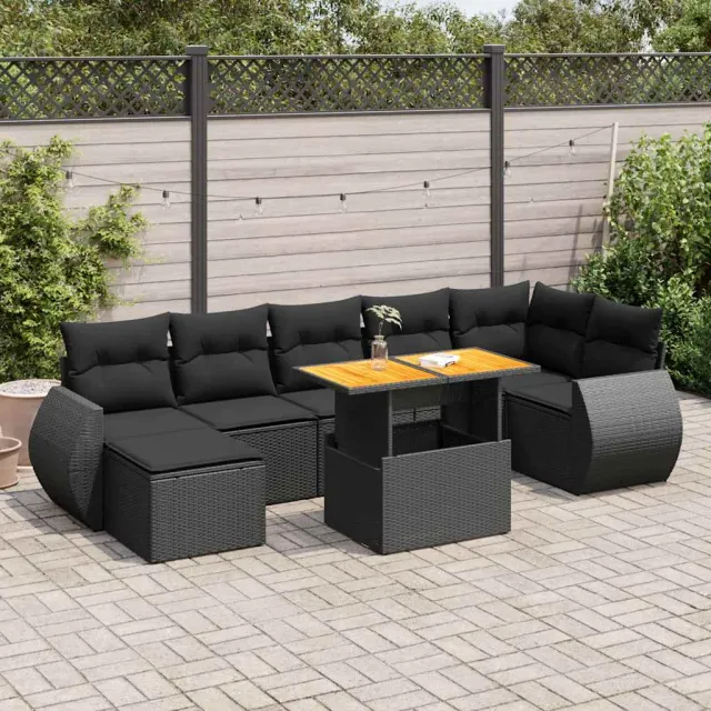vidaXL 8-delige Loungeset met kussens poly rattan zwart, foto 2