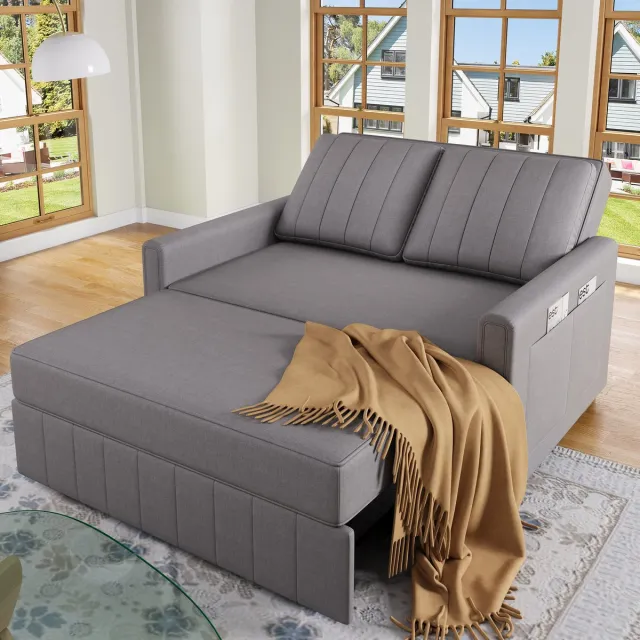 Zubaliya Slaapbank - 2 Zits Uitklapbare Bank Met Bedfunctie - Verstelbare Rugleuning En 2 Kussens - Ruimtebesparende Sofa Bed Met Schuimvulling - Comfortabele Bank Voor Kleine Appartementen En Studenten - Antiek Grijs
