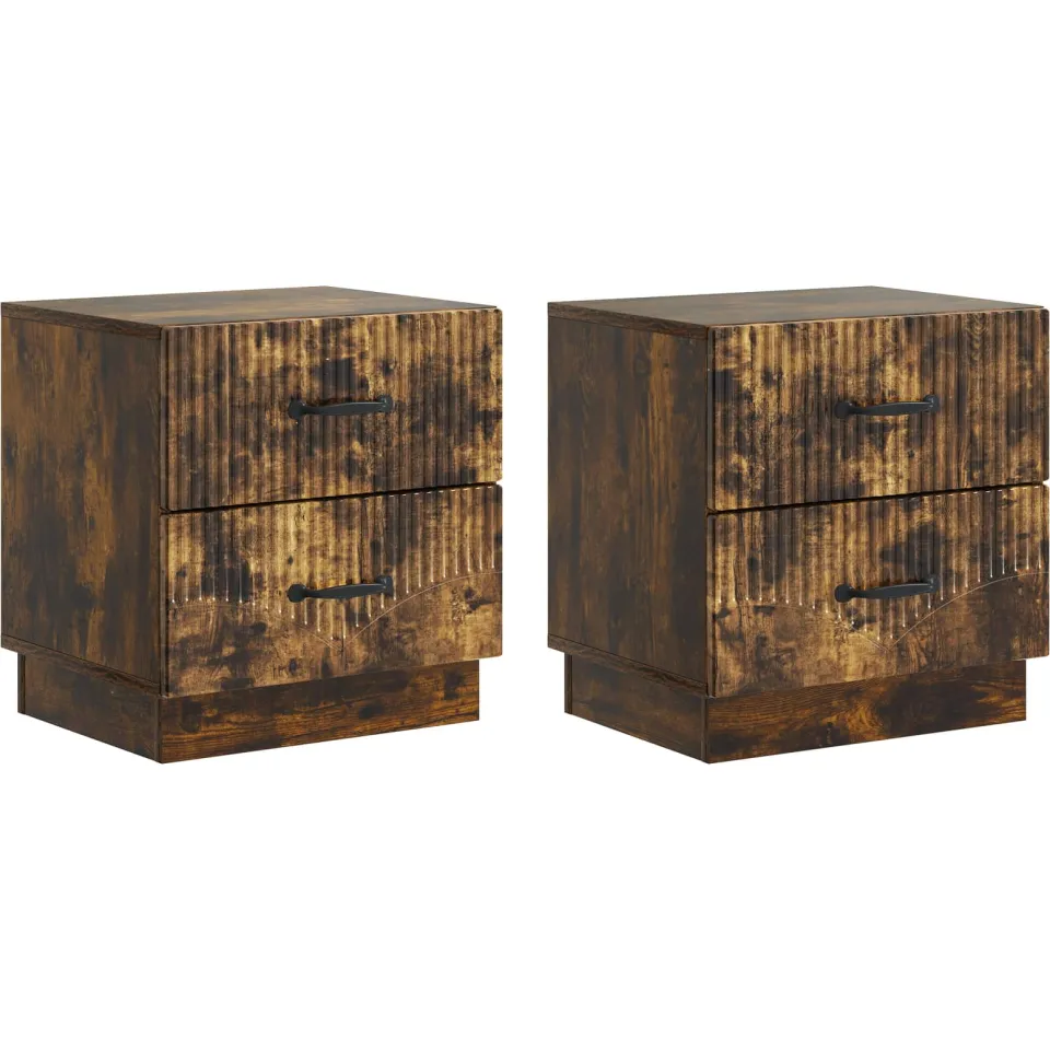 vidaXL Nachtkastje 2 st Gerookt eiken 43 x 34,5 x 44,5 cm Bewerkt hout, foto 3