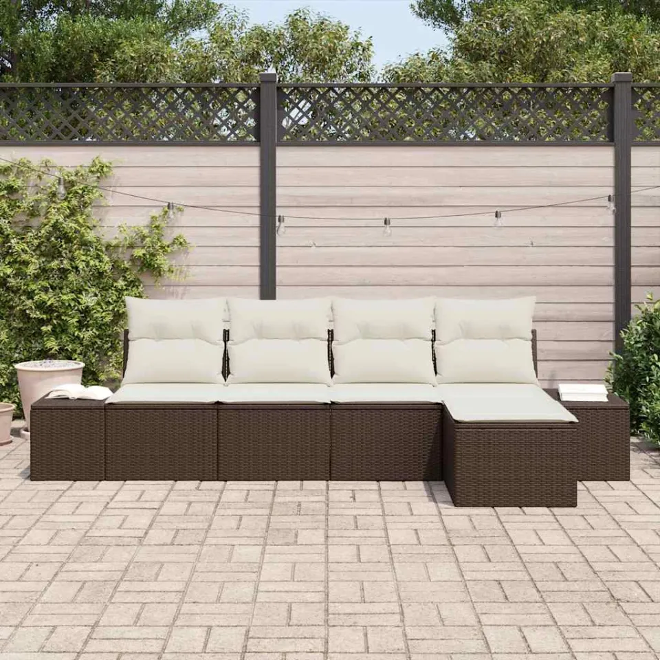vidaXL Tuin Sofa Set 5 st Bruin en Crème poly rattan, foto 3