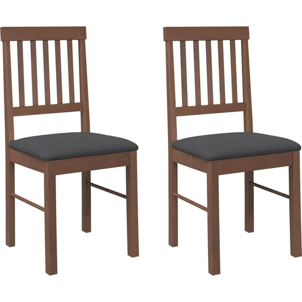 vidaXL Eetkamerstoelen met kussens 2 st massief hout rubber bruin
