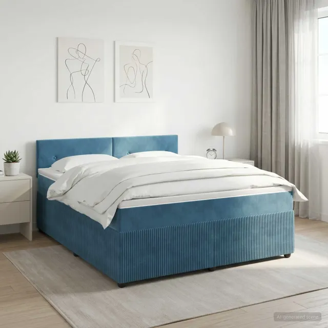 vidaXL Boxspringbed met matras Donkerblauw 140 x 200 cm Fluweel