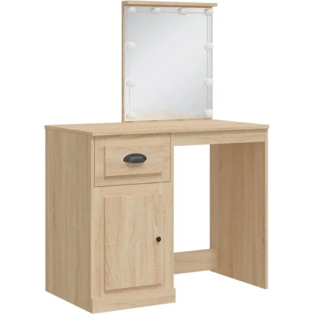 GranMaison Kaptafel met spiegel en verlichting - Make up tafel - Make up - Toilettafel - Met lades - Sonoma Eiken