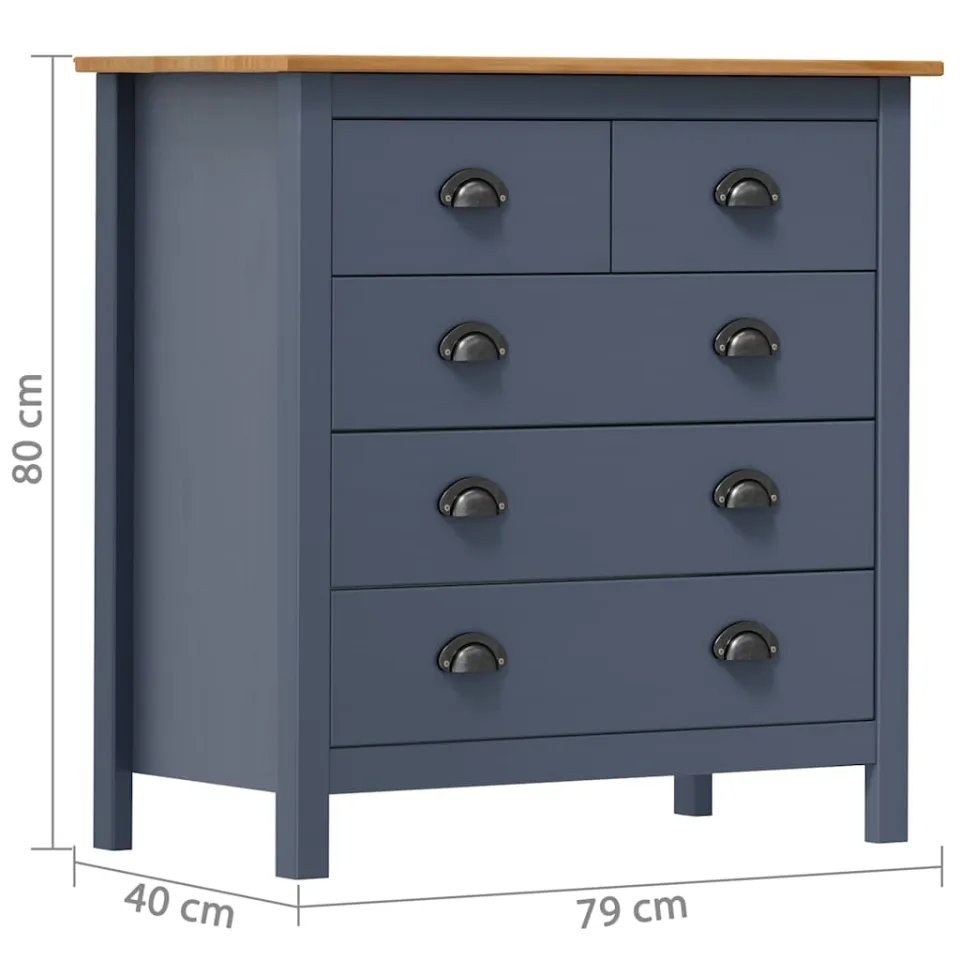 vidaXL Dressoir Hill 79x40x80 cm massief grenenhout grijs, foto 4