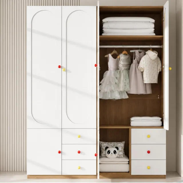 Clruro Kledingkasten - 80×50×200 cm per Kast - Set van 2 - 3 Laden per Kast - MDF - Wit