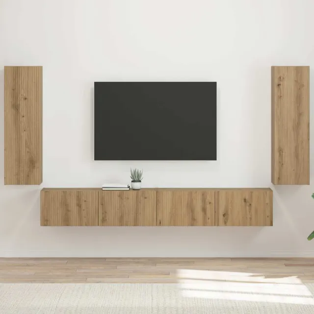 vidaXL TV Wandkast Set 4 st Artisan Eiken Bewerkt hout Bruin