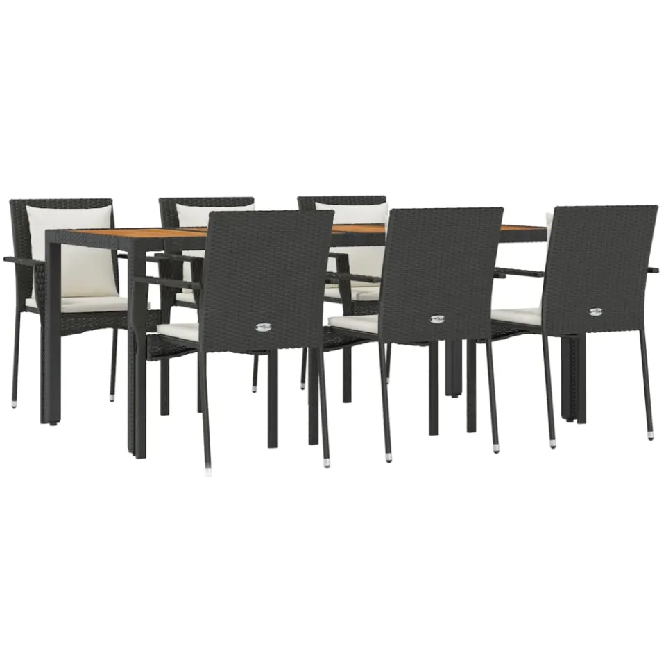vidaXL 7-delige Tuinset met kussens poly rattan zwart