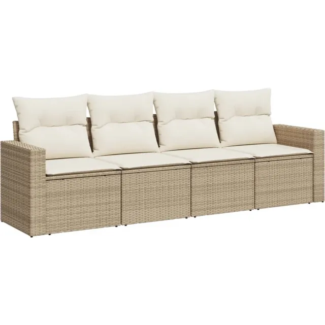 vidaXL 4-delige - Loungeset - met - kussens - poly - rattan - beige
