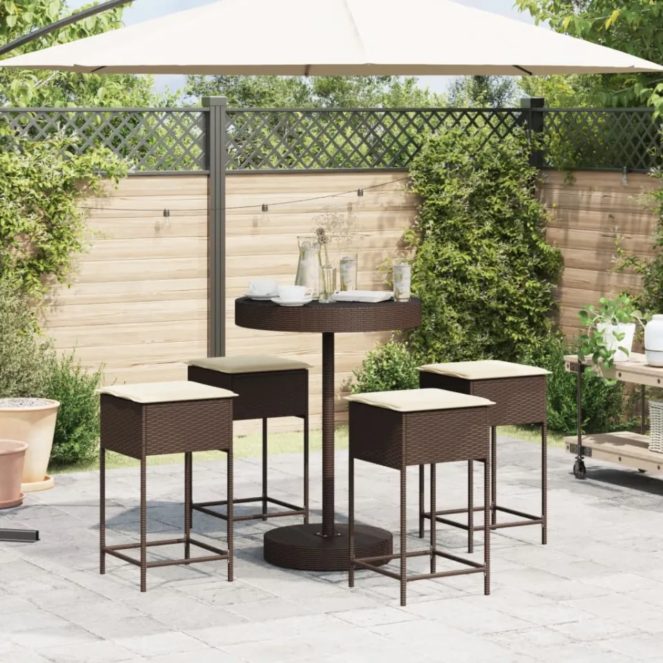 vidaXL 5-delige Tuinbarset met kussens poly rattan bruin, foto 3