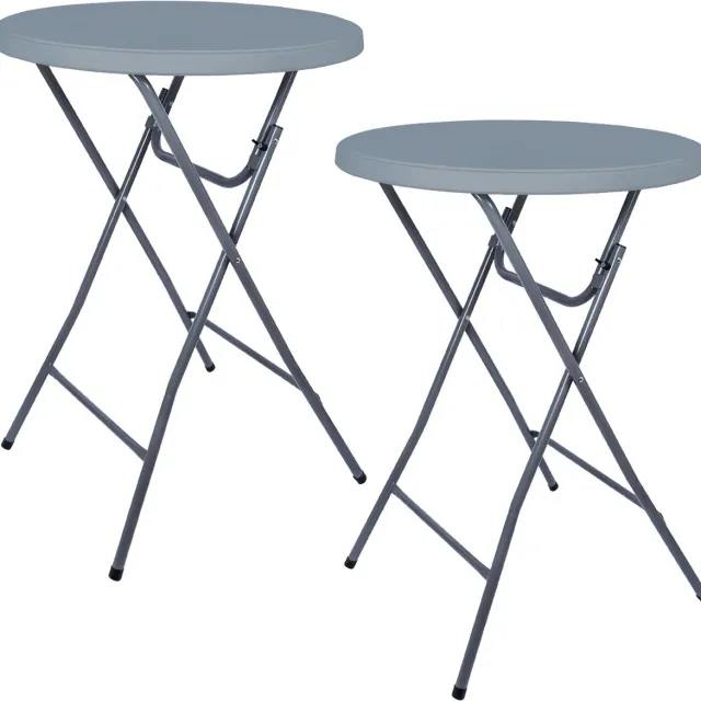 Brasq Statafel Grijs - ø80 x 110 cm - Set van 2 - staantafel - partytafel - Bartafel - voor binnen en buiten - Vouwtafel - Inklapbaar - kunststof en metaal 2 statafels Grijs