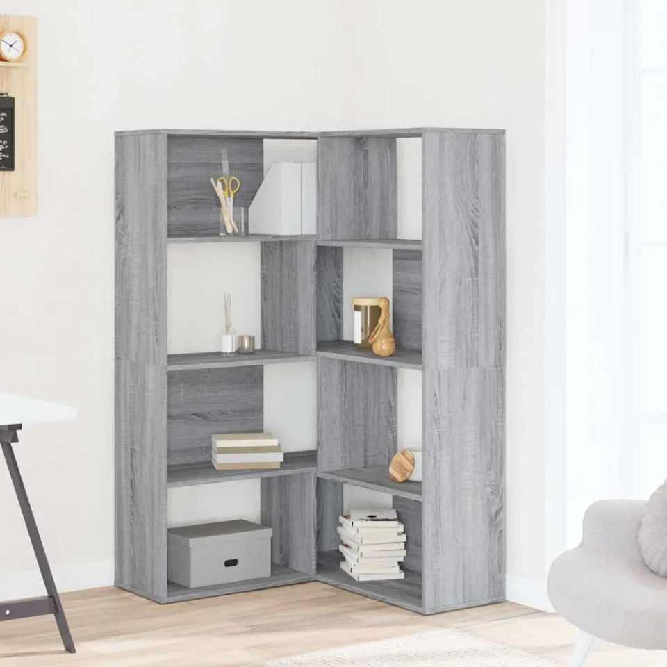 vidaXL Boekenkast 4-laags hoek 85x85x140 cm bewerkt hout grijs sonoma, foto 2