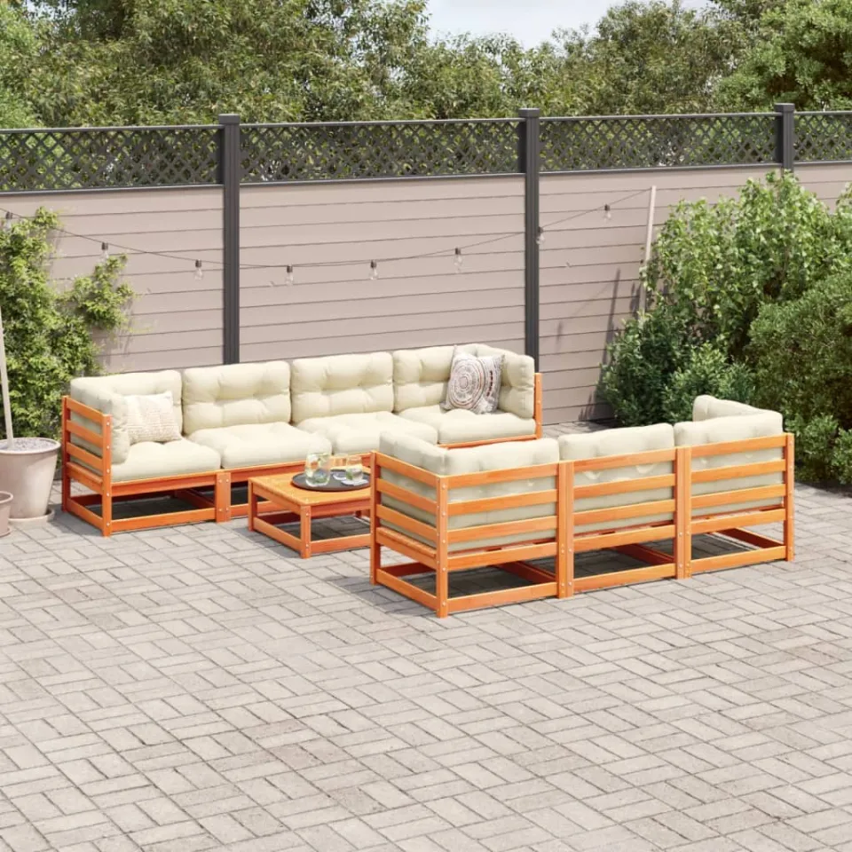 vidaXL 8-delige Loungeset met kussens massief grenenhout wasbruin bruin, foto 2