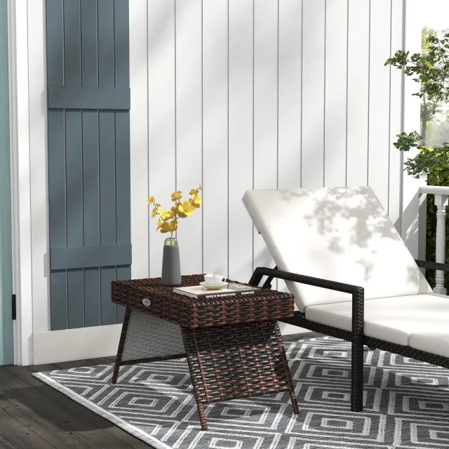 FloraGrace Bijzettafel - Opklapbare Waterbestendige Rotan Tuintafel Voor Balkon, Terras En Zwembad - Bruin - 60 x 41 x 41 Cm
