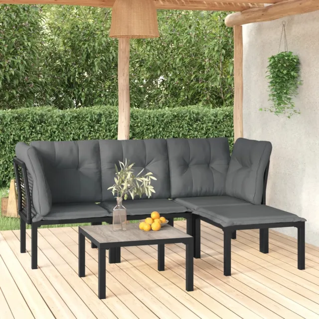 vidaXL 5-delige Loungeset poly rattan zwart en grijs, foto 2