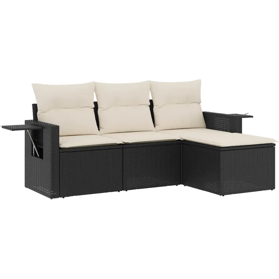 vidaXL 4-delige Loungeset met kussens poly rattan zwart, foto 3