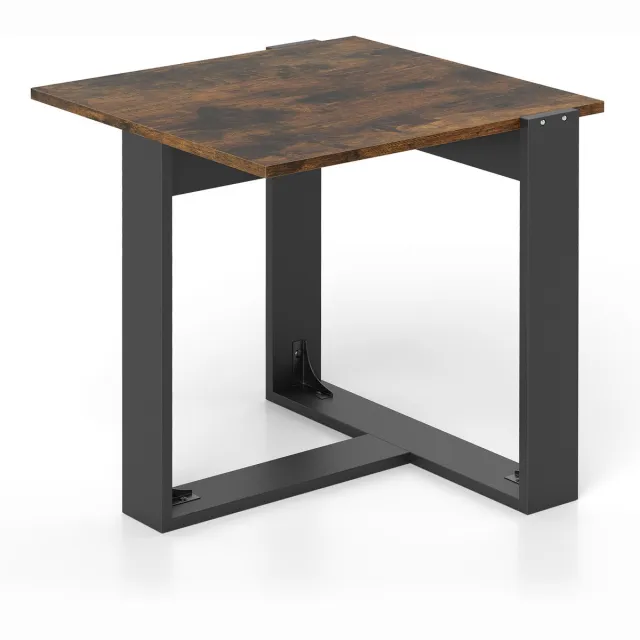 Costway Bijzettafel, vierkante salontafel met T-vormige metalen voet, industrieel nachtkastje voor kleine ruimtes, koffietafel voor woonkamer en slaapkamer Rustiek bruin en zwart