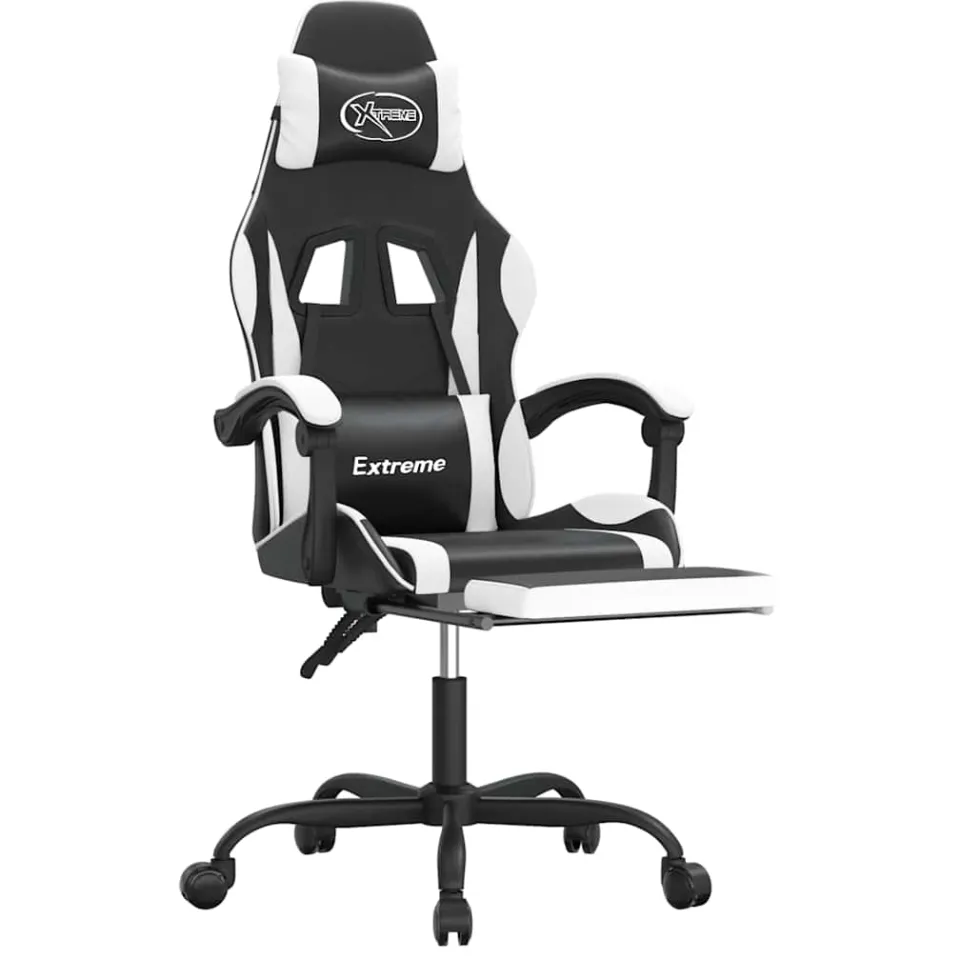 vidaXL Gamestoel draaibaar met voetensteun kunstleer zwart en wit, foto 3