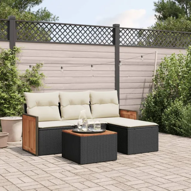 vidaXL 5-delige Loungeset met kussens poly rattan zwart, foto 2